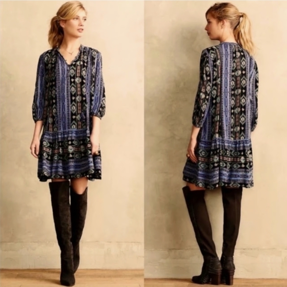 Holding Horses Anthropologie Winter Moon Tunic Mini Dress Boho Blue XS